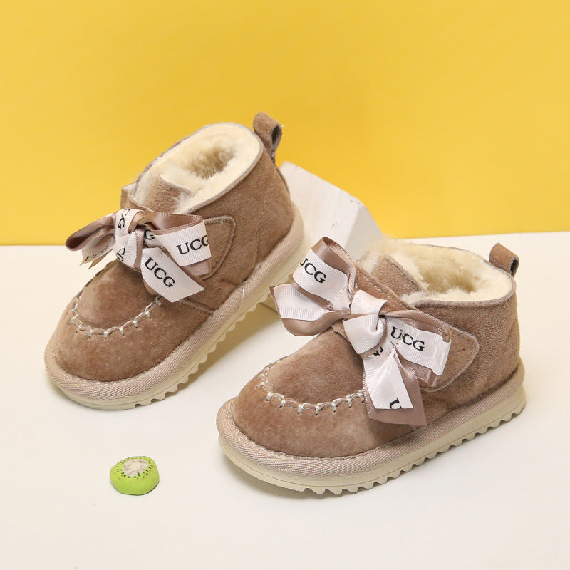 Winter Baby Girl Plush Warm Bow Shoes