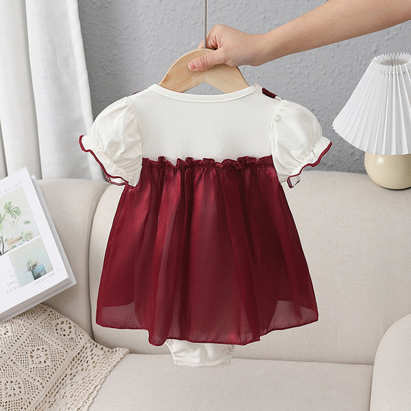 Baby Girl Dress Toddler Rosette Cute Short-sleeved Romper