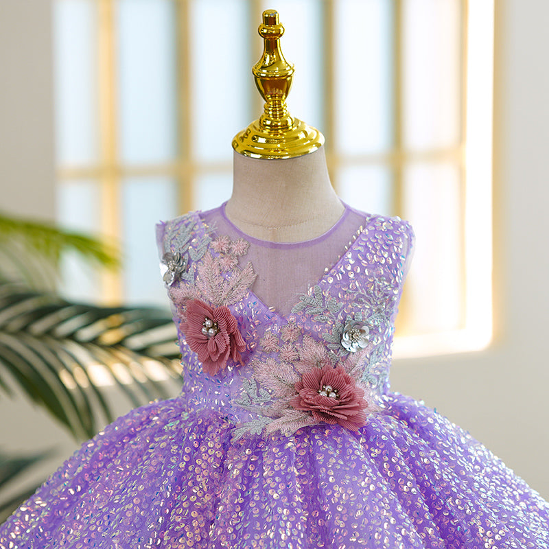 Toddler Ball Gowns Girl Summer Sleeveless Sequins Flower Girl Dress Princess Dress