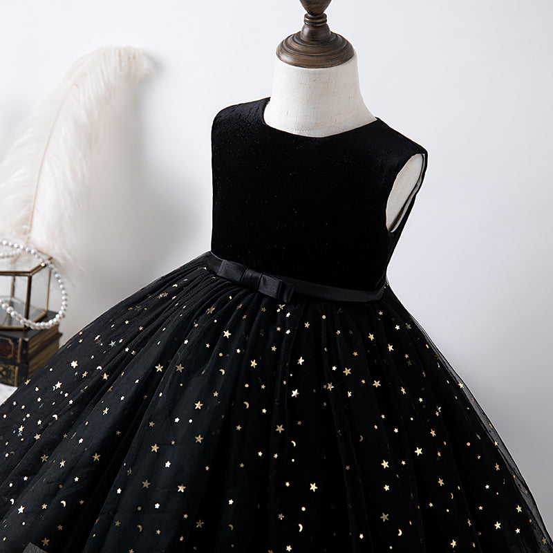 Baby Girl Princess Dress Sleeveless Black Puffy Sequined Birthday Party Dress