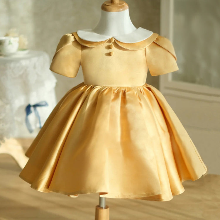Baby Girl Dress Toddler Summer Cute Yellow Doll Collar Fluffy Princess Party Dress