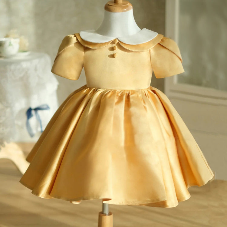 Baby Girl Dress Toddler Summer Cute Yellow Doll Collar Fluffy Princess Party Dress