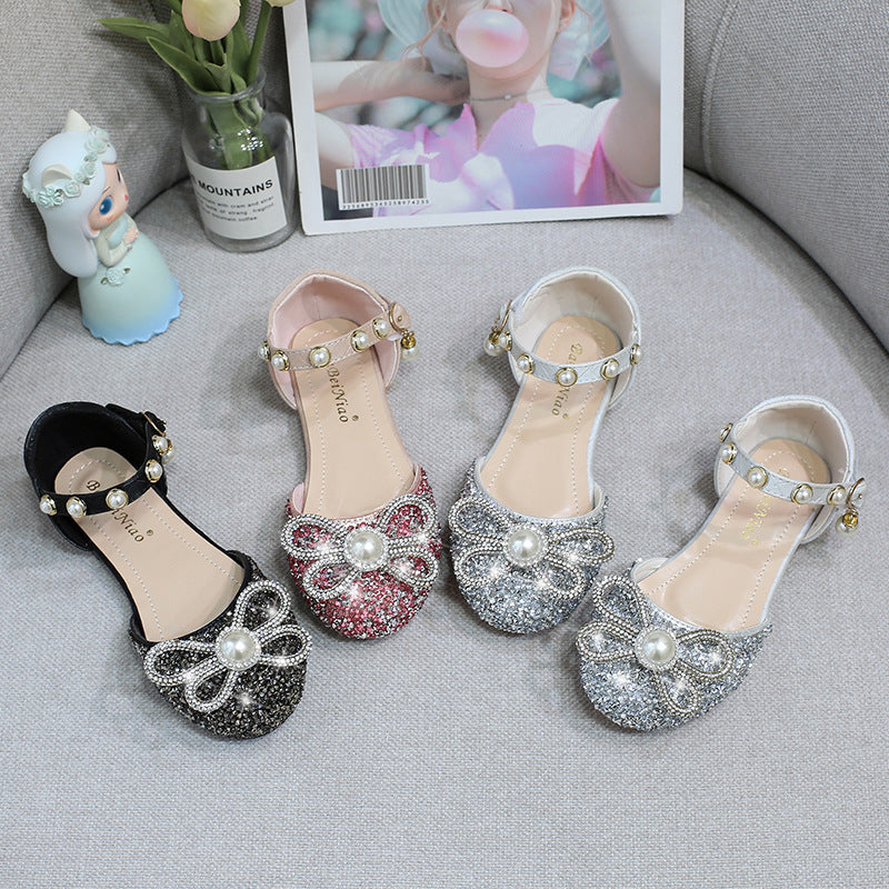 Girl Cute Bowknot Rhinestone Sequined Shoes