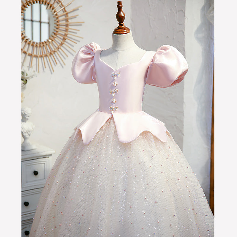 Flower Girl Dress girl Summer Pink Pageant Bead Birthday Wedding Formal Dress