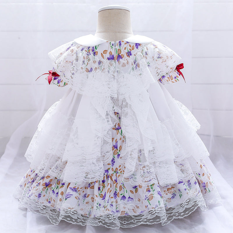 Baby Girl Birthday Party Dresses Toddler Lolita Lace Floral Formal Princess Dress