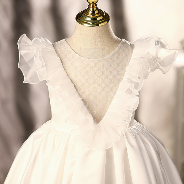 Baby Girl White Bow Christening Princess Dress