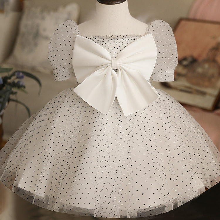 Flower Girl Dresses Baby Girl White Polka Dot Big Bow Knot Birthday Party Princess Dress