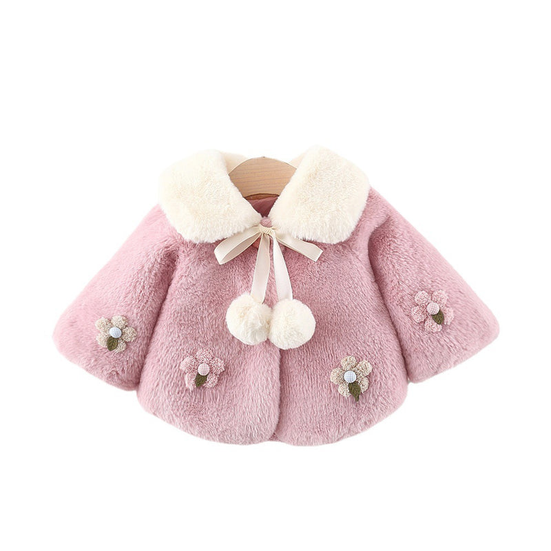 Baby Flower Girl Faux Fur Cloak Coat Shawl Princess Dress Cover up Cadigan Bolero Shrug Jacket