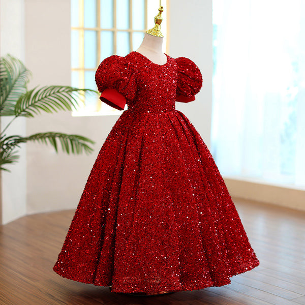 Girl Christmas Dress First Communion Dress Red Sequin Round Neck Birth ...