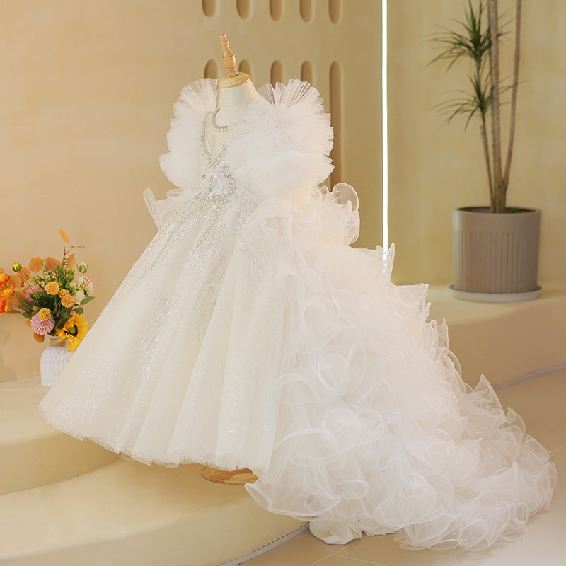 Girls Party Fluffy Birthday Trailing Princess Dress