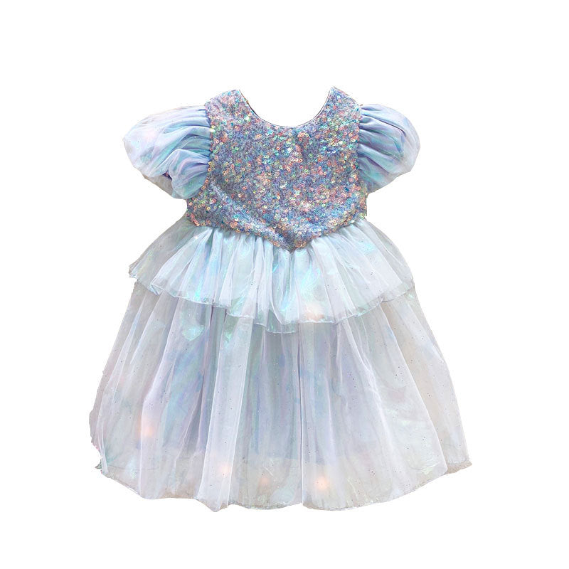Baby Girl Dress Toddler Prom Cute Gradient Sequin Puff Sleeve Princess Dress
