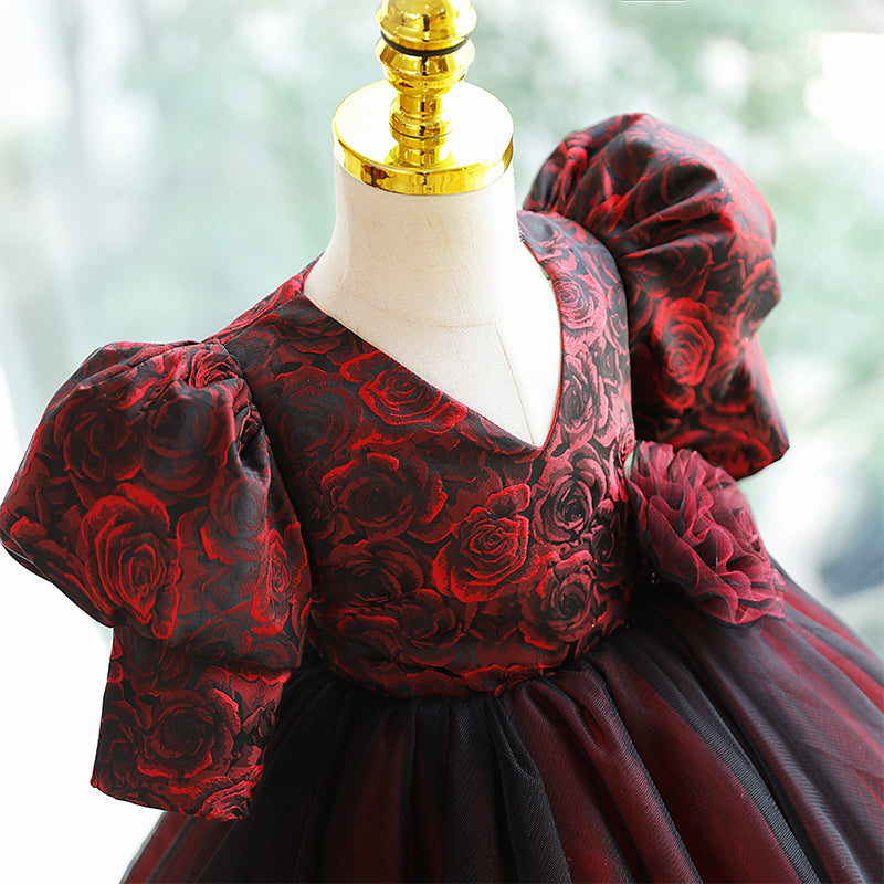 Elegant Girl Fluffy Wine Red  Birthday Party Dress