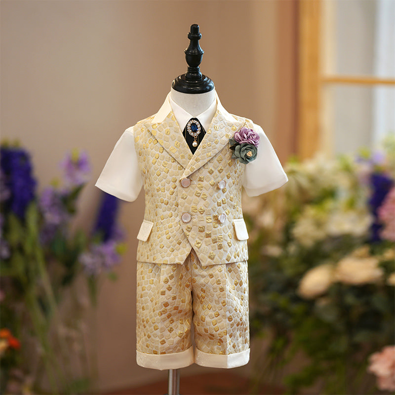 Summer Baby Boy Wedding Birthday Costume Vest Suit Set