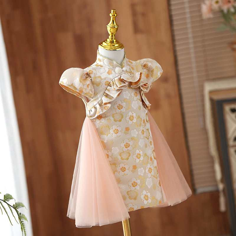 Flower Girl Dress Toddler Formal Pageant Communion Retro Print Princess Dress