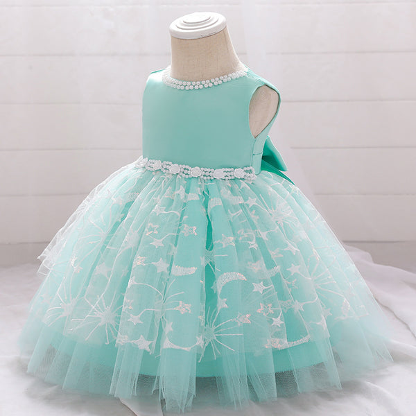 Little Girl Dress Toddler Prom Beaded Round Neck Sleeveless Puffy Princess Dress