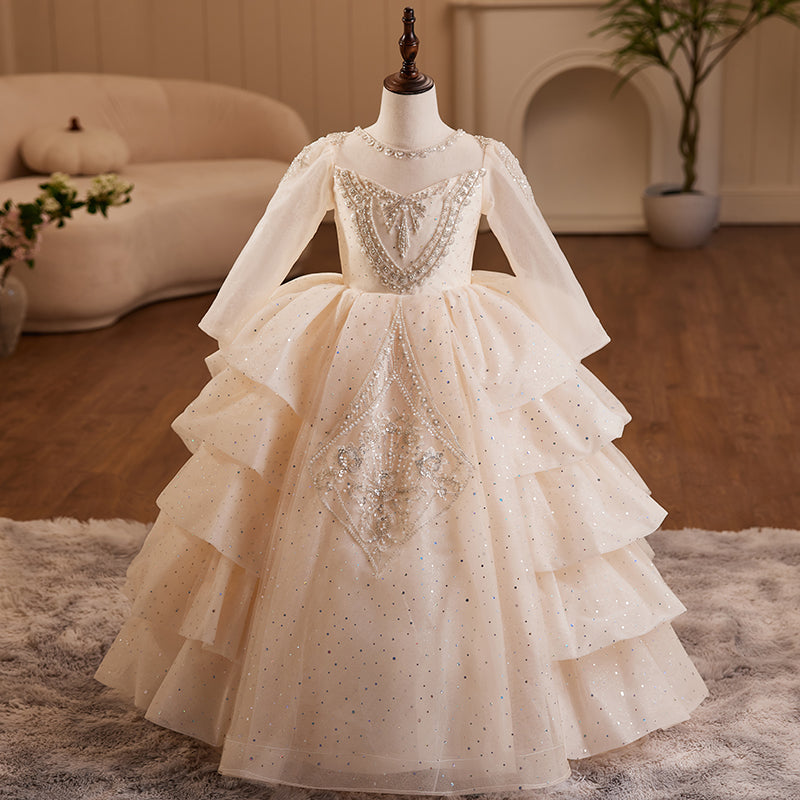 Flower Girl Dress Children Communion Princess Sequin Cake Luxury Dress