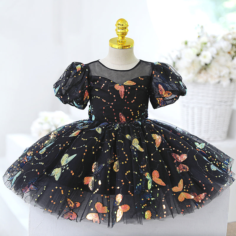 Baby Girl Formal Prom Dresses Toddler Summer Sequins Butterfly Birthday Party Dresses