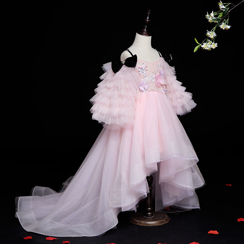 Flower Girl Dress Little Girl Mesh Sleeves Wedding Ball Gown Princess Pageant Dress