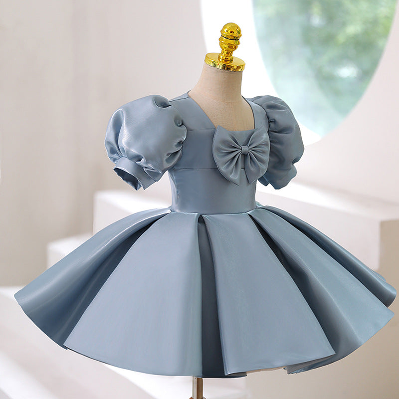Toddler Prom Dress Girl Summer Vintage Blue Bow Birthday Party Formal Dress