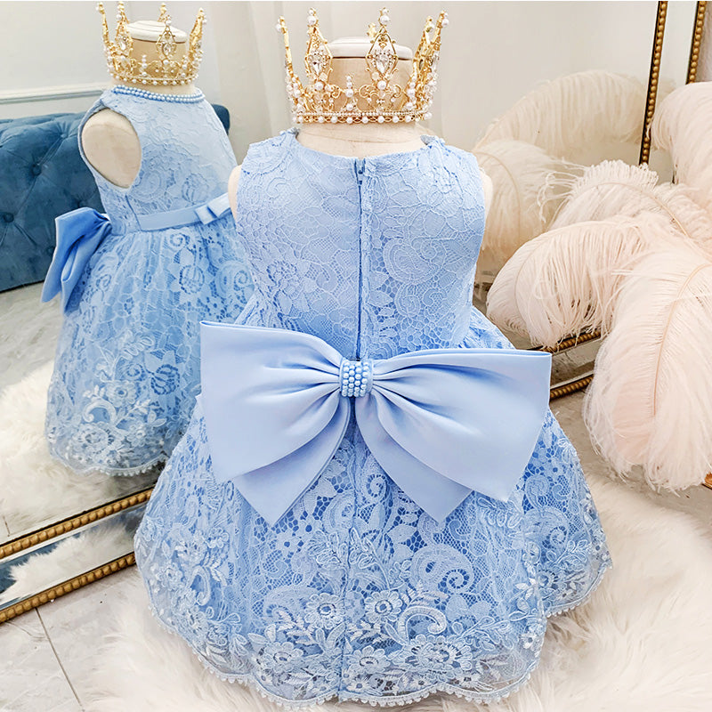 Baby Girl Princess Dress Toddler Bow Sleeveless Lace Birthday Party Dresses Girl Prom Dresses