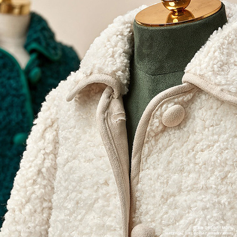 Girls' Lamb Wool Jacket Mid-length Coat