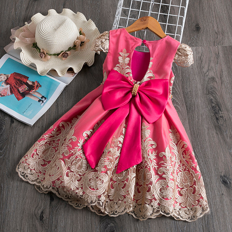 Baby Girl Princess Dress Toddler Summer Embroidery Bow Puffy Birthday Party Dress Girls Pageant Dresses