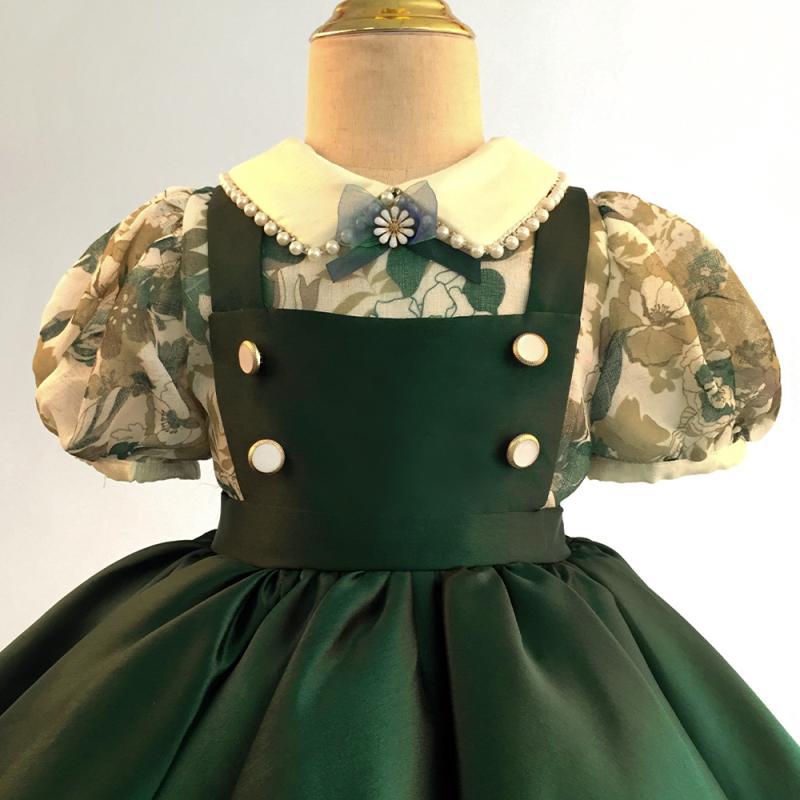 Little Girl Dress Toddler Ball Gowns Retro Green Elegant Girls Puffy Princess Party Dress