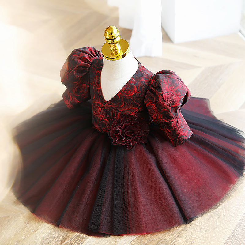 Elegant Girl Fluffy Wine Red  Birthday Party Dress