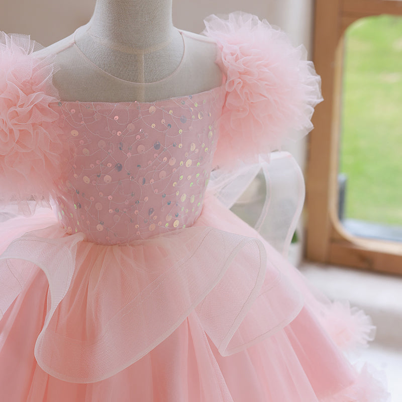 Kid Baby Girls Princess Pink Sequin Fluffy Dresses