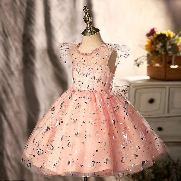 Toddler Prom Dress Girl Princess Flower Sleeveless Heart Sequins Party Dress