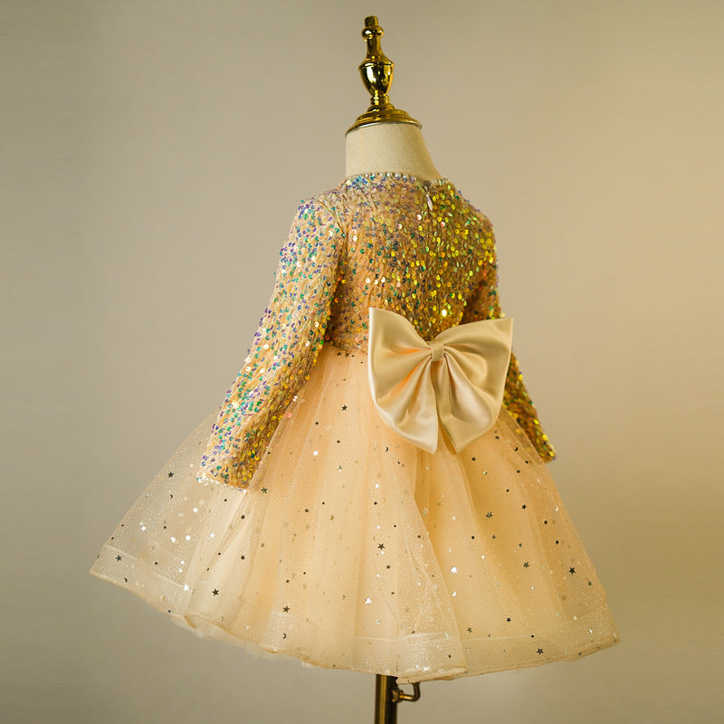 Little Girl Dress Girl Gold Formal Birthday Party Sequin Super Fairy Puffy Princess Dress, Light Yellow / 4-5 Years (120cm) Little Girl Dress Girl Gold Formal Birthday Party Sequin Super Fairy Puffy Princess Dress, Light Yellow / 4-5 Years (120cm)