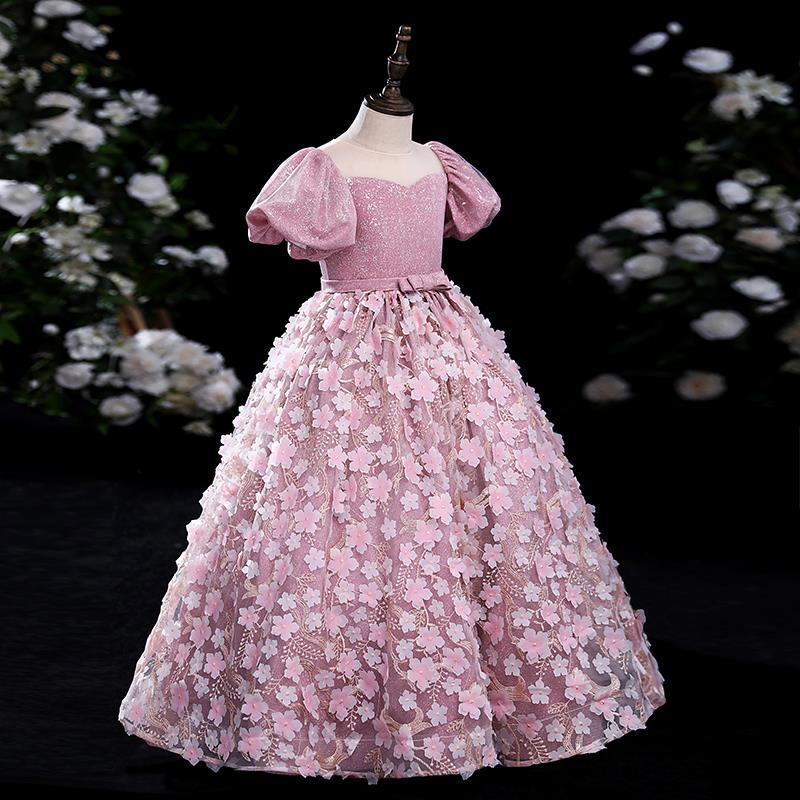 First Communion Dresses Pink Satin Dress Baby Girl Princess Dress
