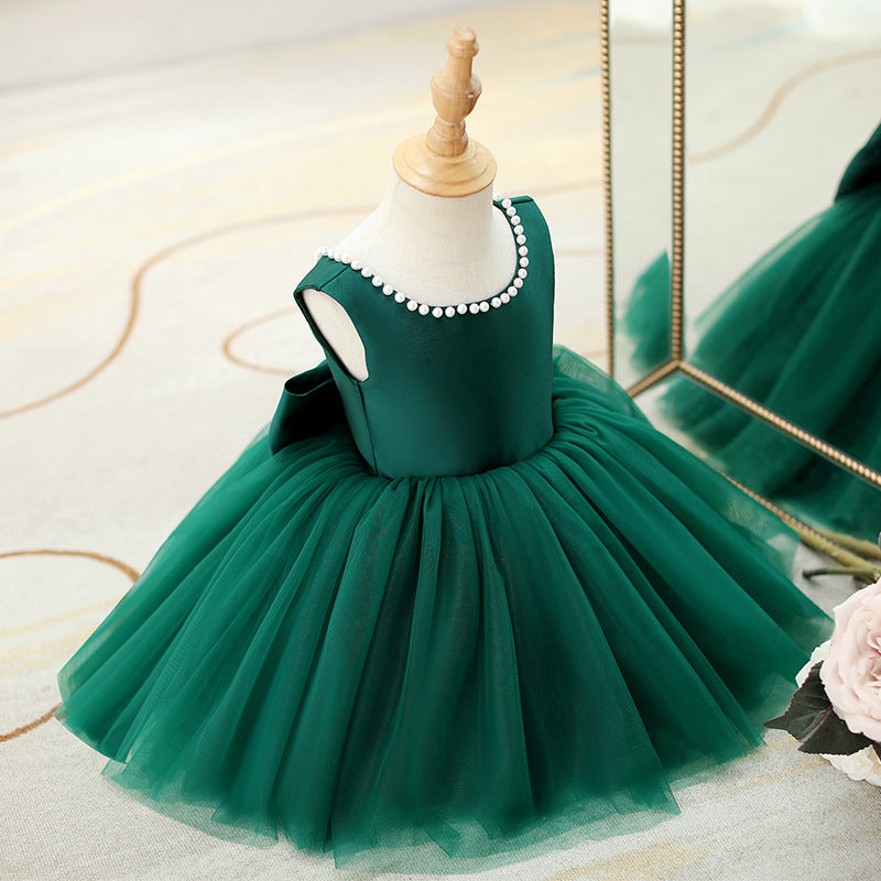 Baby Girl Princess Dress Toddler Summer Round Neck Beaded Birthday Party Dress Girl Formal Dresses