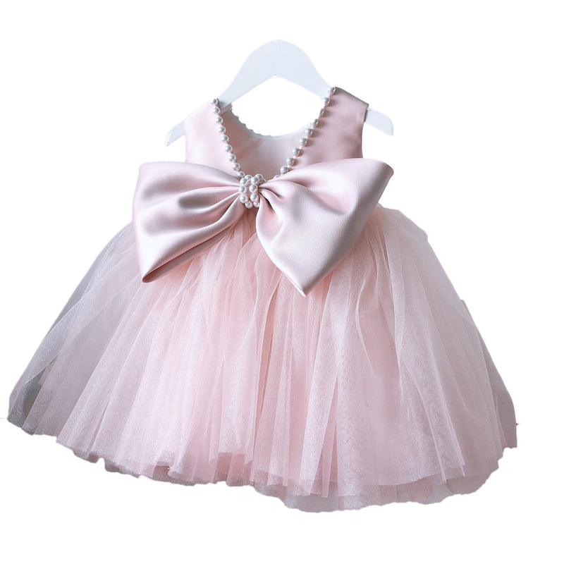 Baby Girl Formal Dresses Toddler Birthday Party Dress Pink Bow Puffy Girl Pageant Princess Dress