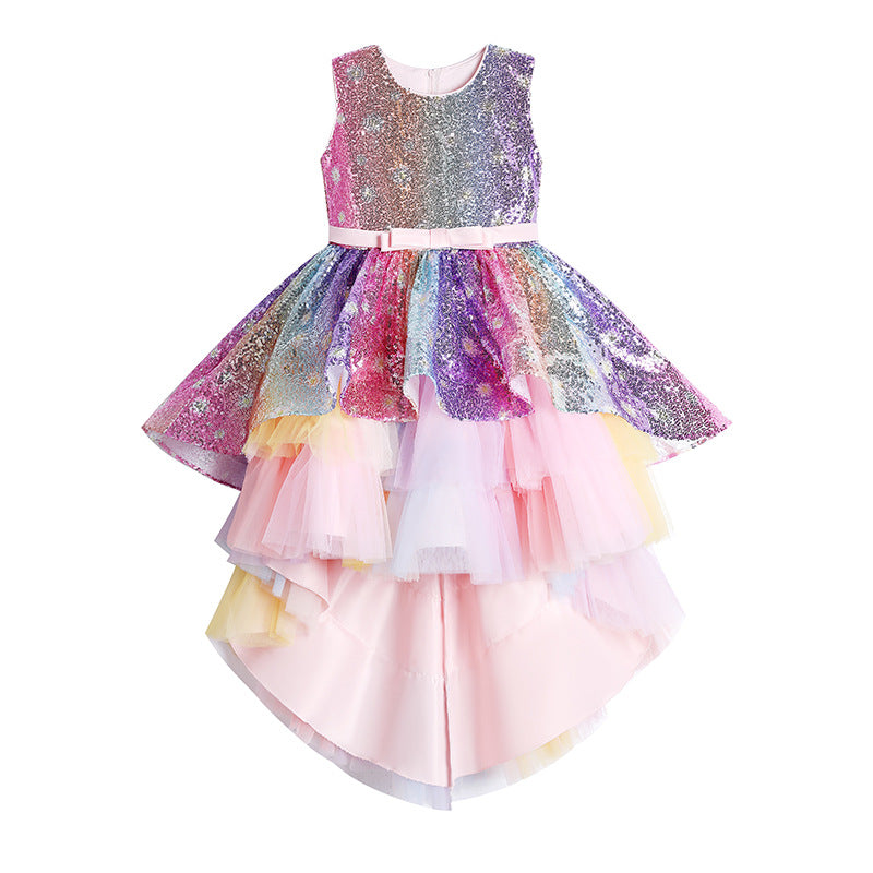Girls Pageant Dresses Gorgeous Lace Sleeveless Ball Gown Rainbow Formal Dress