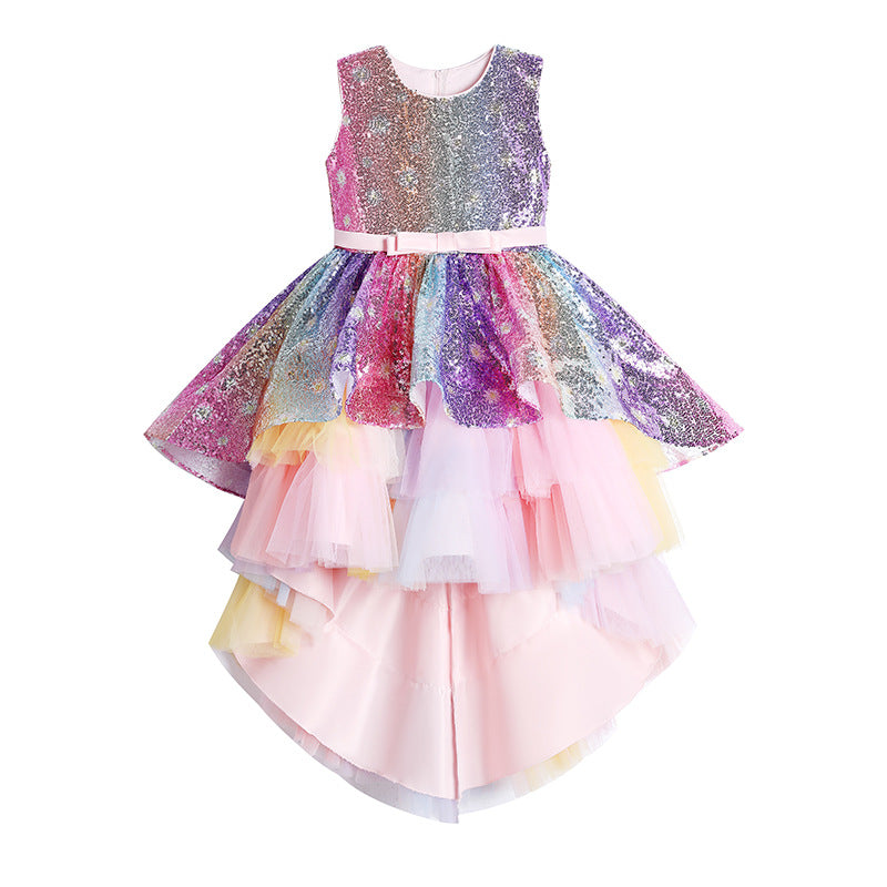 rainbow formal dress Girls Pageant Dresses Gorgeous Lace Sleeveless Ball Gown Rainbow Forma – marryshe