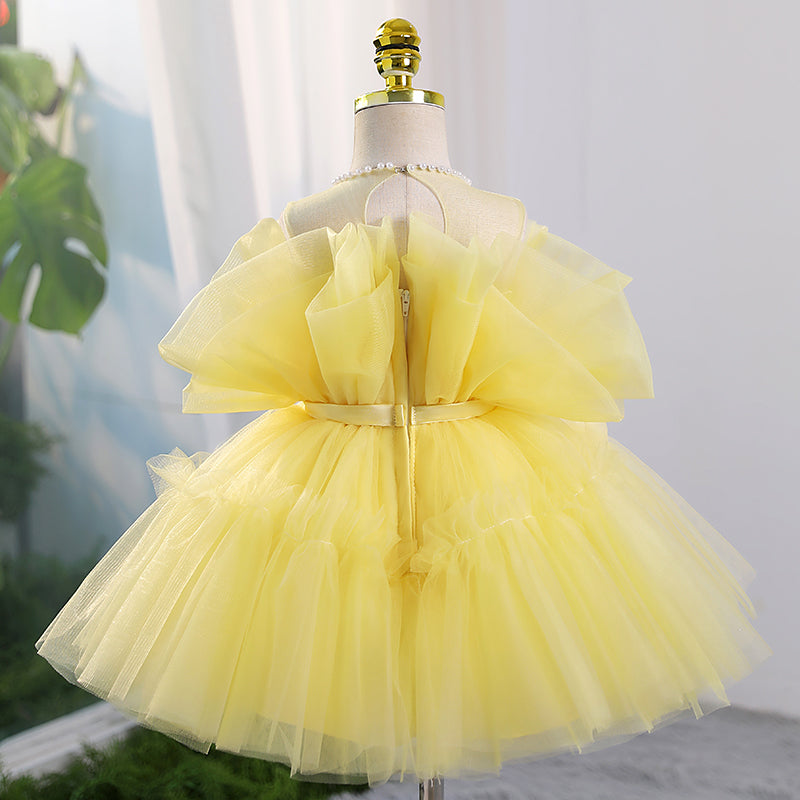 Baby Girl Christening Dresses Toddler Birthday Party Dress Yellow Puffy Girl Princess Dress