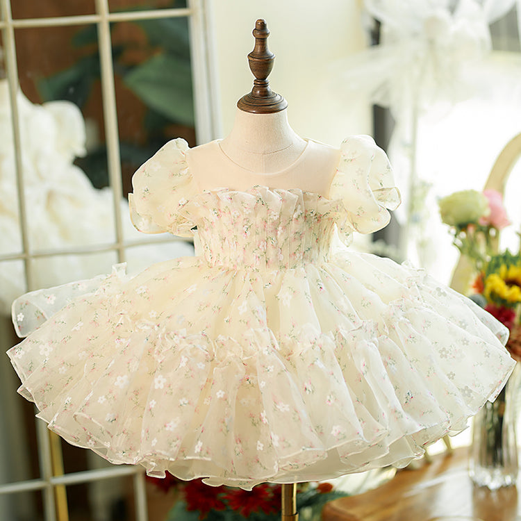 Baby Girl Dress Toddler Prom Wrinkle White Puffy Wedding Princess Dress