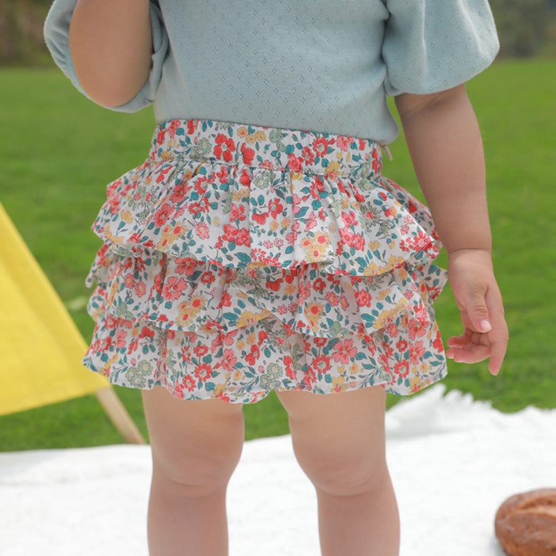 Summer Ruffled Floral Puffy Skirt