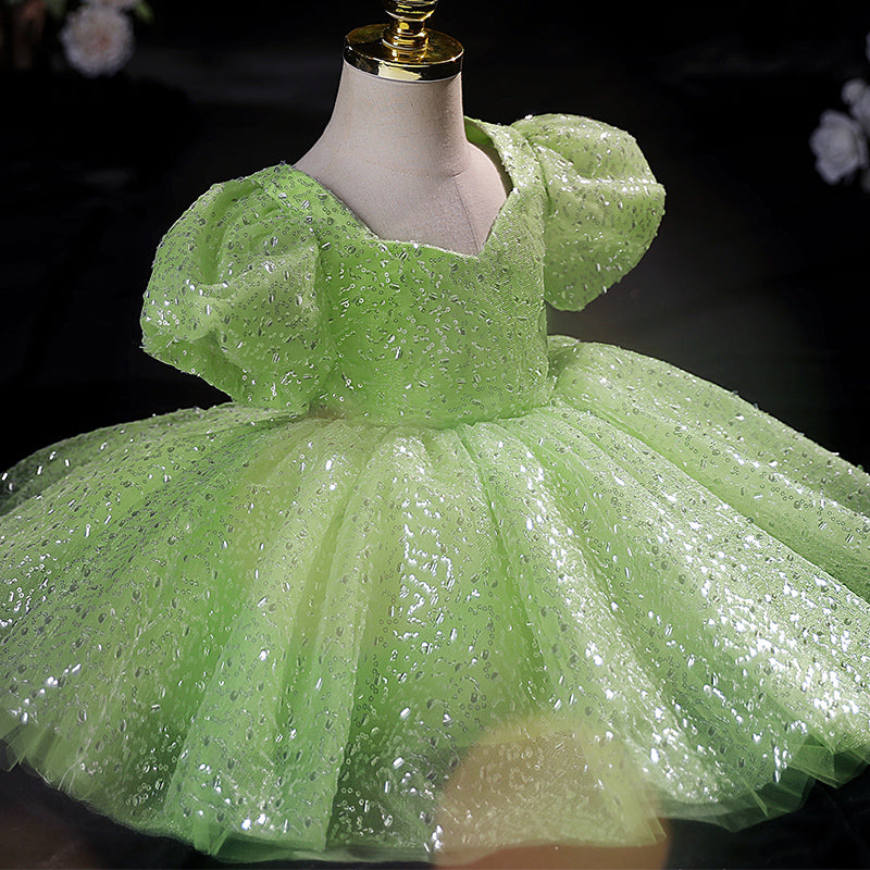 Baby Girl Dress Toddler Ball Gowns Summer Green Puff Sleeve Sequin Princess Dress