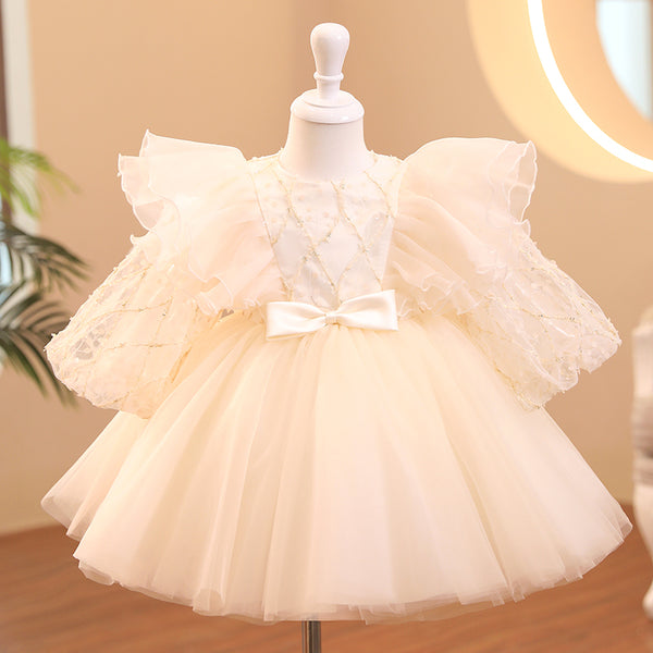 Elegant Baby Puff Sleeve Floral Christening Dresses Toddler Ball Gowns