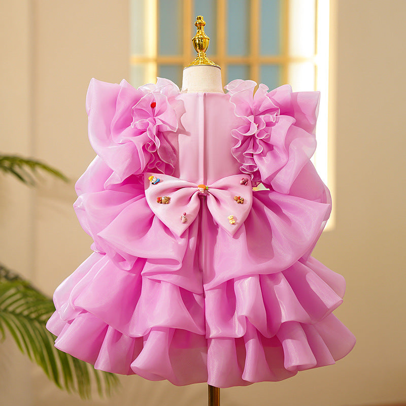 Toddler Girl Party Dress Girl Pink Cartoon Cake Fluffy Princess Dress