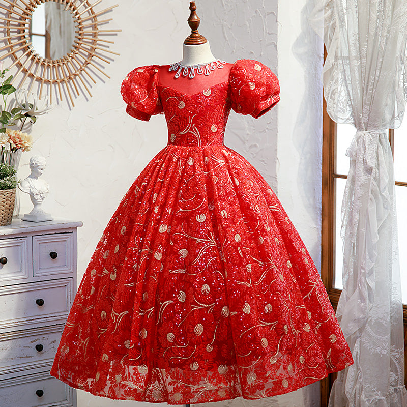 Little Girl Dream Children Pageant Red Sequins Wedding Princess Communion Dress