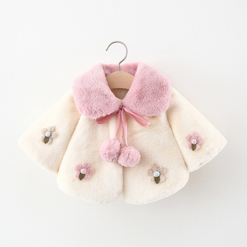 Baby Flower Girl Faux Fur Cloak Coat Shawl Princess Dress Cover up Cadigan Bolero Shrug Jacket