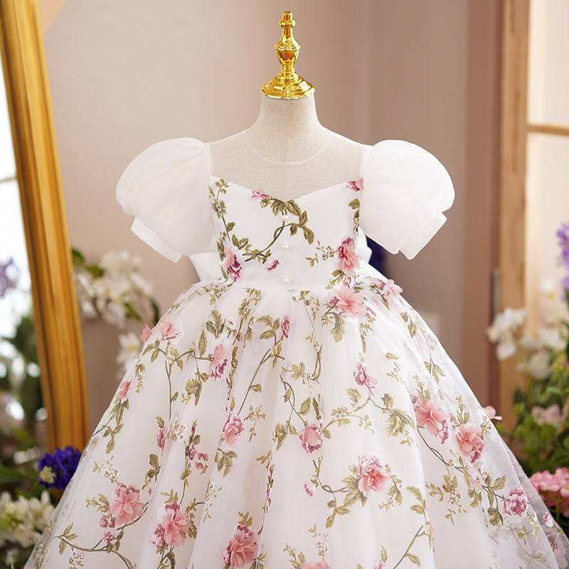 Baby Girl First Communion Dress Children Flowers Embroidery Puffy  Princess Dress