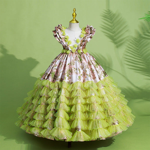 Flower Girl Dress Children Contrasting Color Unique Princess Cake Garden Princess Dress