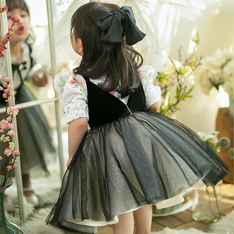 Baby Girl Black Printed Wedding Birthday Princess Dress Baby Girl Black Printed Wedding Birthday Princess Dress
