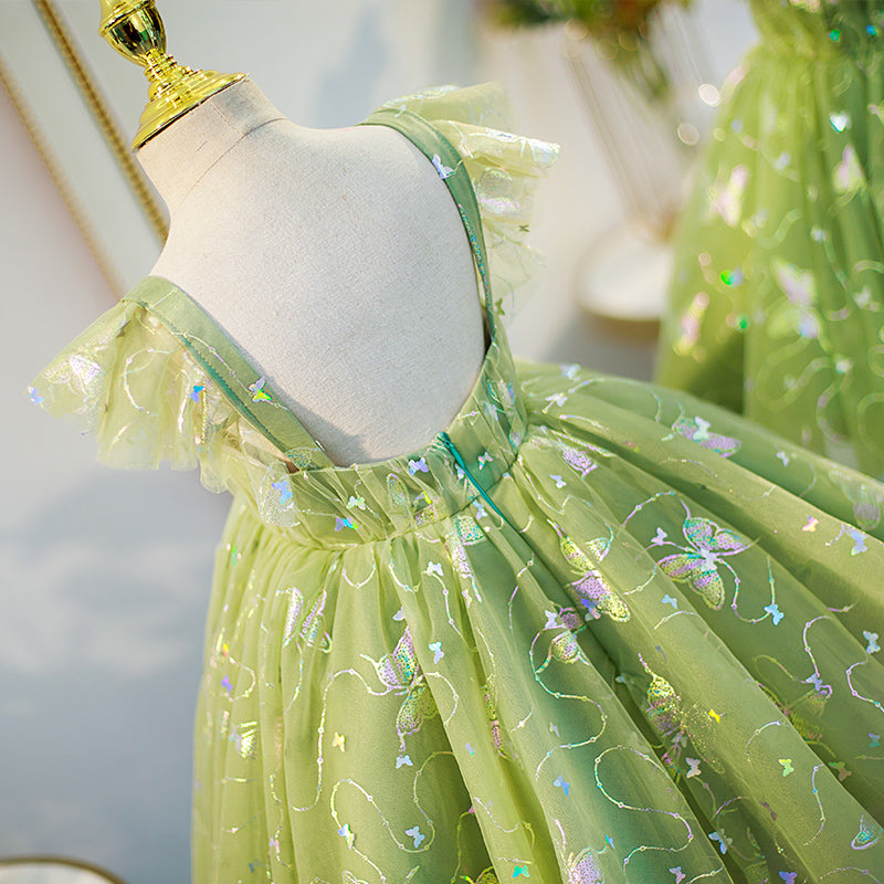 Baby Girl Easter Dress Princess Dress Summer Green Sleeveless Butterfly Birthday Party Dress