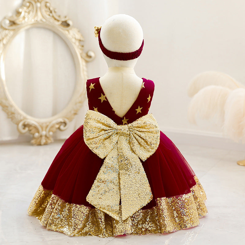 Baby Girl Princess Dress Toddler Summer Sequin Bow Stars Birthday Party Pageant Dress