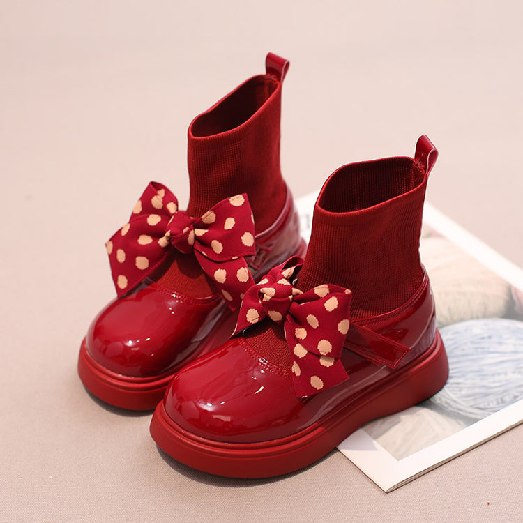 Baby Winter Princess Leather Boots Plus Velvet Red Boots